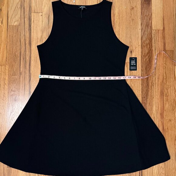 NWT Express Black Fit & Flare Mini Dress L Sleeveless Crew Neck Made in USA - Picture 11 of 12
